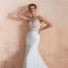 2020 Sexig vit sjöjungfru Chiffon Ärmlös Bröllopsklänningar Modern Backless Sheer Neck Country Style Wedding Gowns Plus Size Bridal Dress