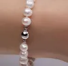 atural 8-10mm blanco redondo perla de agua dulce pulsera hombres mujeres 7.5"