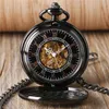 Black/Silver/Red Copper Watches Classical Hollow team Train Locomotive Mechanical Hand Wind Pocket Watch Men Women Pendant Chain Roman Number Clock