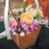 Solid Color Kraft Paper Bags For Flower Waterproof Flower Bouquet Basket For Florist Gift Valentine'S Day Bag With Handle