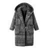 Boy Fermuar Ceket Artı Boyutu Kış Kadın Kafes Ceket Sıcak Kalınlaşma Yün Kumaş Palto Vintage Sonbahar Uzun Kollu Ceket