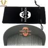 MOQ 100PCS Wooden Black Hair Beard Comb & Gift Velvet Pouch Customized LOGO Wood for Men Grooming Brand Promotion