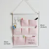 Cotton And Linen 7 Pocket Storage Hanging Bag With 2 Hooks Door Wall Organizer For Keys Sundries Multi-purpose Storage Bag