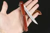 Högkvalitativ Flipper Folding Kniv 440c Tanto / Drop Point Satin Blade Rosewood Handtag Kullager med lädermantel