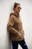 Frauen Patchwork Pullover Langarm Reißverschluss Sherpa Leopard Sweatshirt Soft-Fleece mit Kapuze Outwear mit Taschen Tops Hoodiemantel LJJA3149