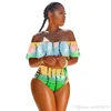 Kobiety Tie-Dye Flounce Swimsuit Bez Ramiączek Bikini Moda Top + Hipster Swimwear Gradient Kolor Off Ramię Falbala Wzburzyć Stroje kąpielowe