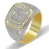 Mens Rings Hip Hop Jewelry Iced Out Diamond Ring Micro Pave CZ Yellow Gold Plated Ring Nice Gift for Friend