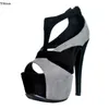 Rontic nuevas sandalias de plataforma para mujer, sandalias finas de tacón alto, elegantes zapatos informales grises con punta abierta, zapatos de mujer de talla grande de EE. UU. 5-15