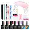 14PCS / SET Nail Art Gel Starter Kit 5 Färger Gel Nail Polish Set med UV-lampsalongverktyg för 3D Art DIY Dekoration