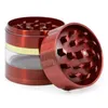 Herb Grinder 63mm Diameter 4 Parts Zinc Alloy Grinders 7 Colors Concave Open Window Tobacco Crusher