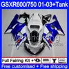 + Бак для SUZUKI GSX-R750 gsxr 750 600 K1 GSXR600 stock blue frame 01 02 03 294HM.7 GSX R600 R750 GSXR-600 Gsxr750 2001 2002 2003 обтекатели