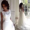 Simples 2020 Tulle bianco A Line Cap Sleeve Abiti da sposa Abiti da sposa coreani senza schienale Vestido De Noiva