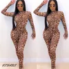 Women jumpsuit long sleeves Leopard print bodycon clubwear party casual jumpsuit playsuit /BY