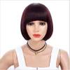 Syntetisk kort Bob Wig Middle Part Vin Röd Paryk för Kvinnor Straight Hair Wigs Party Cosplay