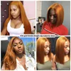Long Straight Human Hair Wigs Brazilian Remy Orange Colored Glueless Lace Front Wigs Pre Plucked257r