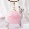 Cute Alpaca Hair Ball Floral PU Key Ring Pendant Plush Toy Key Ring Ladies Car Keychain Christmas Birthday Gift175B