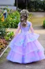 Purple Flower Girl Dresses Jewel Neck Tiered Skirts Floor Length Short Sleeves A Line Girls Pageant Dress Custom Made Kids Formal Dress