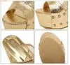 새로운 섹시한 반짝이는 금색은 투명한 신발 플랫폼 웨지 엿보기 발가락 하이힐 슬리퍼 여성 여름 샌들 epacket 5600249