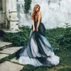 2020 Vintage Gothic Black and White A-line Wedding Dresses Sexy Sleeveless Backless Bridal Gowns Custom Size Bohemian Wedding Gown