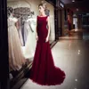 Fashion Elegant Abites Round Neck Open Back Backing Wine Vine Red Tulle Long Party Formale Abiti da sera Abiti da ballo Hy4278