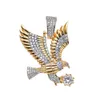 Fashion-Gold Plated Full Cubic Zirconia Bling Hunting Eagle Pendant Chain Halsband Hip Hop Iced Diamond Rock Rapper Smycken Gift för män