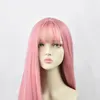 Pruik met pony synthetisch recht haar 24 inch lange hittebestendige roze pruik voor vrouwen