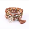 Bohemian Multilayer Charm Armbanden Colorul Wood Beads Armband Life Tree Hanger Tassel Elastische Vintage Bangles voor Dames Mannen Sieraden DHL