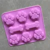2-in-1 Silicone Baking Mould osso de cão Dog Footprint Bolo Mold Food Grade Silicone material do molde Baking ferramenta da cozinha criativa
