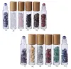 10ml Essential Oil Diffuser Clear Glass Roll on Perfume Bottles with Crushed Natural Crystal Quartz Stone Crystal-Roller Ball Bamboo Cap SN