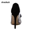 Rensa PVC Transparenta pumpar Slip-on Tunna Heel High Heels Point Toes Womens Party Skor Nattklubb Pumpar Svart Storlek 35-40