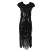 Casual Dresses Womens 1920s Vintage Flapper Great Gatsby Party Dress V-Neck Sleeve Sequin Fringe Midi Summer Art Deco Embellished1