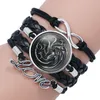 Men's and Women's Alloy Leather Cuff Wrap Wrap Adjustable Bangle TV Star with the Same (Five Ropes) Power Game Family Badge Time Gemstone Br