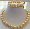 Jewelryr Pearl Set 12mm Gold South Sea Shell Pearl Collier Bracelet 18''7 5''Set 208P