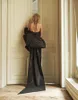 Elegant Black Jumpsuit Prom Dresses With Detachable Train V Neck Beads Evening Gowns Big Bow Plus Size Appliqued Formal Dress