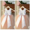 Custom Made Blush Wedding Flower Girl Dresses Puffy Train Spaghetti Koronki Dziewczyny Korant Suknie Dress Suknie dla Komunion Kid Tanie
