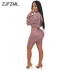 Glitter Sequin Sexy 2 Two Piece Set Women Clothes Long Sleeve Hooded Crop Top And Biker Bodycon Shorts Suits Plus Size Tracksuit
