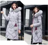 Womens Down Parkas Big Fur Thickened Stitching Slim Long Winter Coat Cotton Ladies Parka Down Jacket Women