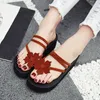 Plattform Keil Flip-Flops Sandalen Frauen 2019 Sommer Mode Blume High Heel Flip-Flops Keile Plattform Schuhe Frauen Rutschen Hohe hausschuhe