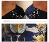 الرجال الصين القديمة ملابس الزفاف النمط الصيني ثوب مساء التطريز الأزرق العريس طويل ثوب تانغ دعوى زي Xiuhe شرب نخب رداء