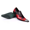 Brand Patchwork Genuine 2Feb9 Fashion Leather Men Metal Pointed Toe Party Celebration Formal Business Brogue Shoes Red