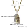 14-karätig vergoldete, halbmechanische Hip-Hop-Halskette mit Jesus-Gesicht-Anhänger für Herren, Mikro-Pavé-Kubikzirkonia, simulierte Diamanten mit 61 cm langer Seilkette