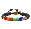 Yoga hecho a mano 7 Chakra árbol de la vida pulseras con dijes piedras de lava cuentas multicolores pulsera de cuerda mujeres hombres pulseras brazaletes GD38