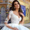 wedding dress luxury arabic dubai Modest Sweetheart Half Sleeves Tulle Appliques Ball Gown Wedding Dresses Bridal Gowns Plus Size