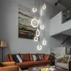 Modern Circular Ring Pendant Lights Hängsmycke Ljusringar Akryl Matbord Ljuskrona Höjd Justerbar LED Trä ljuskrona Roterande trappa