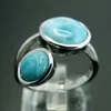 Natural Larimar Ringar Antikviteter Rund Larimar 925 Sterling Silver Bröllop Ringar Kvinnor Storlek 6/7/8/9