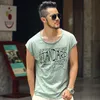 Hombres Verano Profundo Cuello En V Camiseta Hombres Moda Casual Algodón Sólido Manga Corta Impresión Camiseta Hombre Músculo Fitness Tight Top Tees Q190428