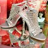 حار بيع 2014 فاخرة الذهب والفضة أحذية الرقص الكريستال الماس الزفاف أحذية النساء عالية الكعب حجم 33 إلى 40