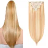 14" 16" 18" 20" 22" 24" 100% echte Remy Clip-In-Echthaarverlängerungen, Klavierfarbe 27/613#, voller Kopf, 8 Stück/Set Clip-Haarverlängerungen