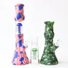 12.5" Silicone Beaker Bong Recycler Bubbler 6 Arms Hookahs Dab Rig with glass bowl smoke pipe water pipe for wholesale