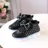 2018 New Pattern Autumn And Winter Children Shoe LED Light Luminescence Girl Round Shoes Point Bow Light Baby Shoe9614647